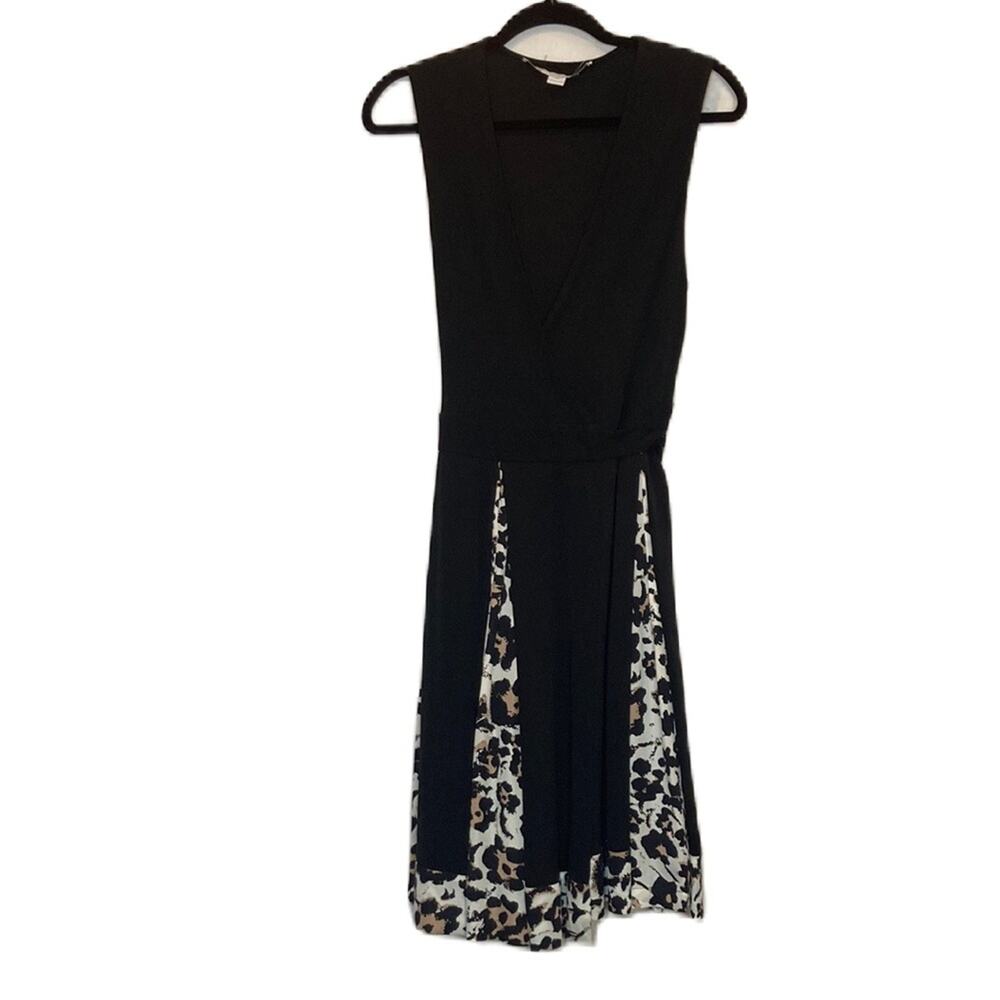 Diane Von Furstenberg Silk Black Animal Print Formal Wrap Dress Size 10